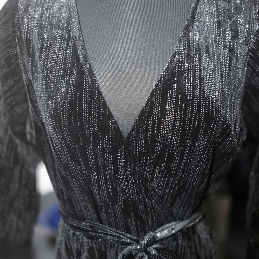 Black Shine Velvet Faux Wrap Dress Size 2 NWOT image 7